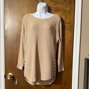 Tan Long Sleeve Sweater with Button Detail